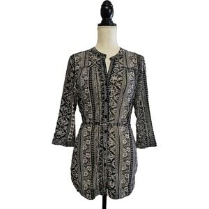 Eden & Olivia Black & White Sheer Button Front Tie Back Top Size L Whimsigoth